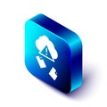 Isometric Cloud hacking icon isolated on white background. Cloud leak. Blue square button. Vector Royalty Free Stock Photo