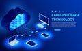 Isometric Cloud Hosting Network vector Banner Design. Online Computing Storage 3D concept.