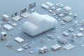 Isometric cloud storage concept with digital devices in a network simulation Royalty Free Stock Photo