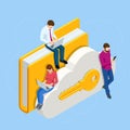 Isometric Cloud Technology. People Working From Office. Global Outsourcing, People Using Cloud System in Distant Work Royalty Free Stock Photo
