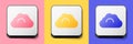 Isometric Cloudy weather icon isolated on pink, yellow and blue background. Square button. Vector Royalty Free Stock Photo