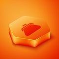 Isometric Clutch bag icon isolated on orange background. Women clutch purse. Orange hexagon button. Vector Royalty Free Stock Photo