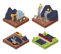 Isometric Coal Industry withPeople Working in Mine and Excavator Royalty Free Stock Photo