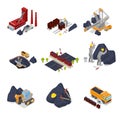 Isometric Coal Industry with Workers in Mine with Excavator, Miner and Equipment