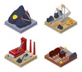 Isometric Coal Industry. Workers in Mine, Truck and Excavator