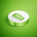 Isometric Coffee cup to go icon isolated on green background. Take away print. White circle button. Vector Royalty Free Stock Photo