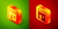 Isometric Coffee shop icon isolated on green and red background. Square button. Vector Illustration Royalty Free Stock Photo