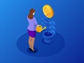 Isometric coins growth or growing money and investments. Growth finance vector illustration Royalty Free Stock Photo