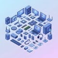 Isometric collection of blue computer hardware and electronic devices technology Royalty Free Stock Photo