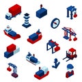 Isometric Color Seaport Icons Set