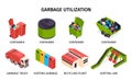 Isometric Colored Garbage Recycling Icon Set