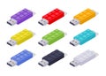 Isometric colored USB flash-drives in a shape of