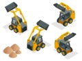 Isometric Compact Excavators. Orange wheel Steer Loader isolated on a white background Royalty Free Stock Photo