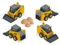 Isometric Compact Excavators. Orange wheel Steer Loader isolated on a white background Royalty Free Stock Photo