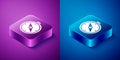 Isometric Compass icon isolated on blue and purple background. Windrose navigation symbol. Wind rose sign. Square button