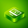 Isometric Computer display with vector design program icon isolated on isolated on green background. Photo editor Royalty Free Stock Photo