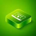 Isometric Computer display with vector design program icon isolated on isolated on green background. Photo editor Royalty Free Stock Photo