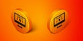 Isometric Computer display with vector design program icon isolated on isolated on orange background. Photo editor Royalty Free Stock Photo