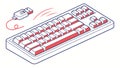 Isometric Computer Keyboard with Red Highlights. Efficient Digital Input. vector design Generative AI Royalty Free Stock Photo