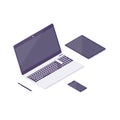 Isometric computer laptop tablet phone design flat notebook web technology pc digital icon vector illustration Royalty Free Stock Photo