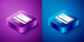 Isometric Computer monitor screen icon isolated on blue and purple background. Electronic device. Front view. Square