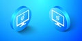 Isometric Computer monitor update process with gear progress and loading bar icon isolated on blue background. Adjusting Royalty Free Stock Photo