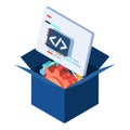 Isometric Computer Programming Language come out From the Box Royalty Free Stock Photo