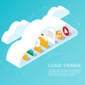 Isometric computer smartphone,upload cloud storage backup anywhere vector Royalty Free Stock Photo