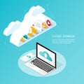 Isometric computer smartphone,upload cloud storage backup anywhere vector Royalty Free Stock Photo