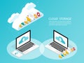 Isometric computer smartphone,upload cloud storage backup anywhere vector Royalty Free Stock Photo