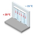 Isometric concept of air door or air curtain. A typical commercial air curtain enclosure. Clipart image isolated on