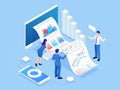 Isometric concept of business analysis, analytics, research, strategy statistic, planning, marketing, study of