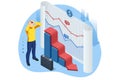 Isometric Concept of Business Decline Downward Arrow Trend, Bankruptcy, Bankruptcy, Bad Economy Reduction, Budget