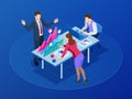 Isometric concept for business teamwork and digital marketing, creative innovation. Web banner flat design of promotion