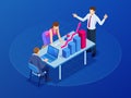 Isometric concept for business teamwork and digital marketing, creative innovation. Web banner flat design of promotion