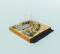 Isometric concept of climate change, environment, renewable energy