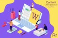 Isometric concept creative writing or blogging, education and content management for web page, banner, Royalty Free Stock Photo