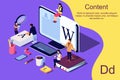 Isometric concept creative writing or blogging. Royalty Free Stock Photo