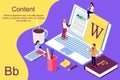 Isometric concept creative writing or blogging, education and content management for web page, Royalty Free Stock Photo