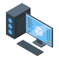 Isometric concept of desktop computer with code on screen Royalty Free Stock Photo