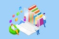 Isometric concept for Digital Reading, E-classroom Textbook, Modern Education, E-learning, Online Training and Course
