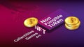 Isometric concept of earning dollars USD on NFT digital market on purple background with PCB tracks. NFT non fungible token with