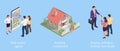Isometric Concept for Home Agent, Sale and Rent of a House and Buyer or Customer. Property For Sale.