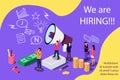 Isometric concept for Human resources. Group of people shouting on megaphone with we are hiring word Royalty Free Stock Photo