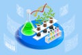 Isometric concept of laboratory exploring new methods of plant breeding and agricultural genetics. Plants growing in the Royalty Free Stock Photo