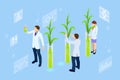 Isometric concept of laboratory exploring new methods of plant breeding and agricultural genetics. Plants growing in the Royalty Free Stock Photo