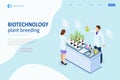 Isometric concept of laboratory exploring new methods of plant breeding and agricultural genetics. Plants growing in the Royalty Free Stock Photo