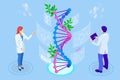 Isometric concept of laboratory exploring new methods of plant breeding and agricultural genetics. Plants growing in the Royalty Free Stock Photo