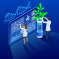 Isometric concept of laboratory exploring new methods of plant breeding and agricultural genetics. Plants growing in the