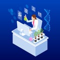 Isometric concept of laboratory exploring new methods of plant breeding and agricultural genetics. Plants growing in the Royalty Free Stock Photo